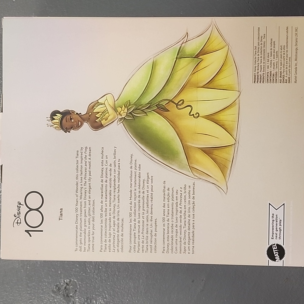 NRFB Mattel, Disney Green/Silver Collector 100 Years of Wonder Tiana Doll, NIB - Picture 8 of 16